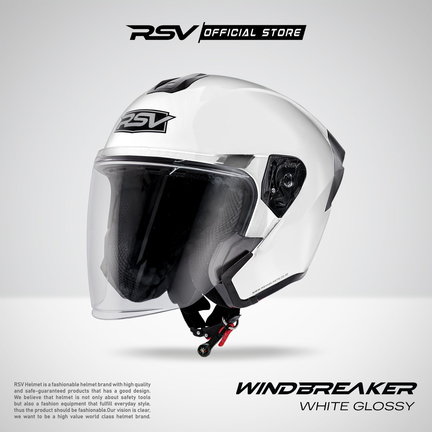 RSV Windbreaker Solid White Glossy Single Visor - Helm Half Face SNI Unisex