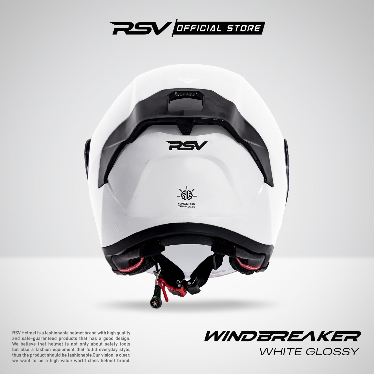RSV Windbreaker Solid White Glossy Single Visor - Helm Half Face SNI Unisex
