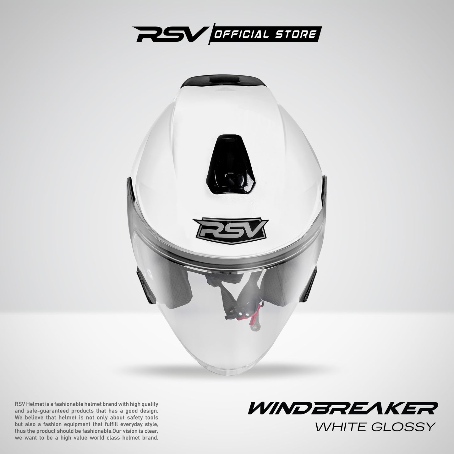 RSV Windbreaker Solid White Glossy Single Visor - Helm Half Face SNI Unisex