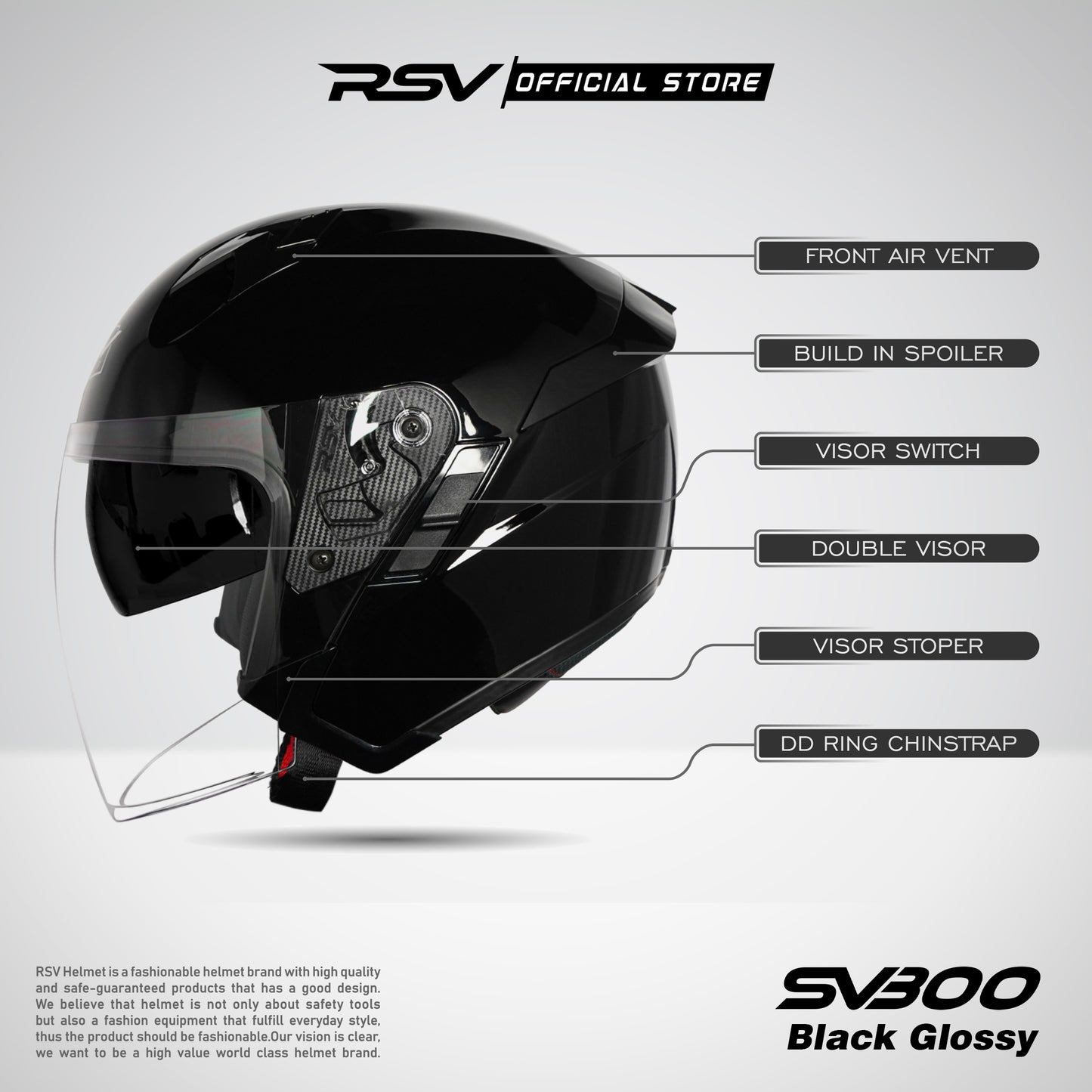 RSV X TVS SV300 BLACK GLOSSY DOUBLE VISOR