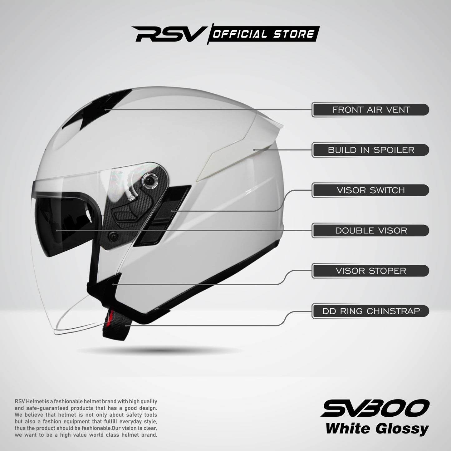 RSV X TVS SV300 WHITE GLOSSY DOUBLE VISOR