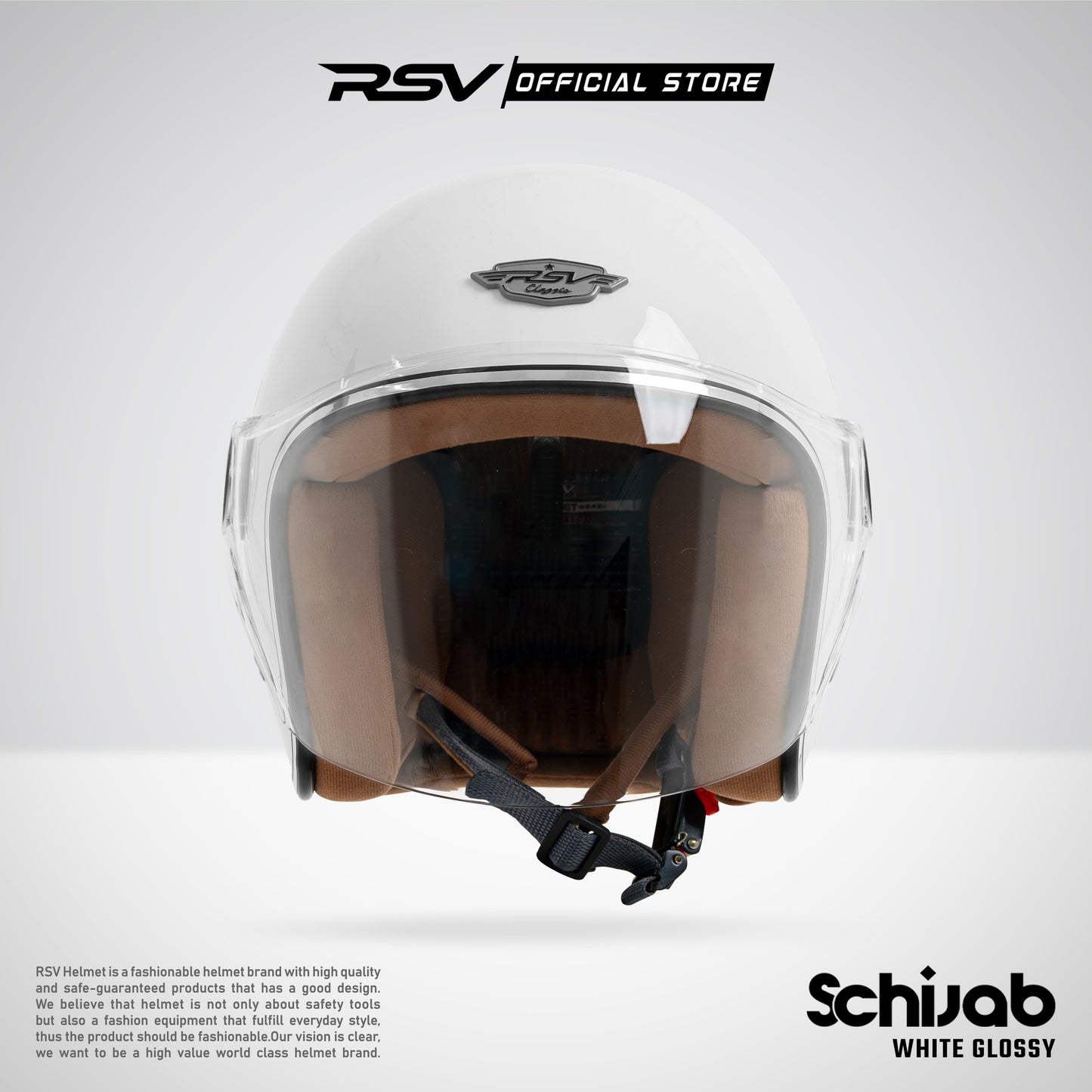 RSV SC Hijab Retro Classic Helm Half Face - White Glossy l Helm Hijab