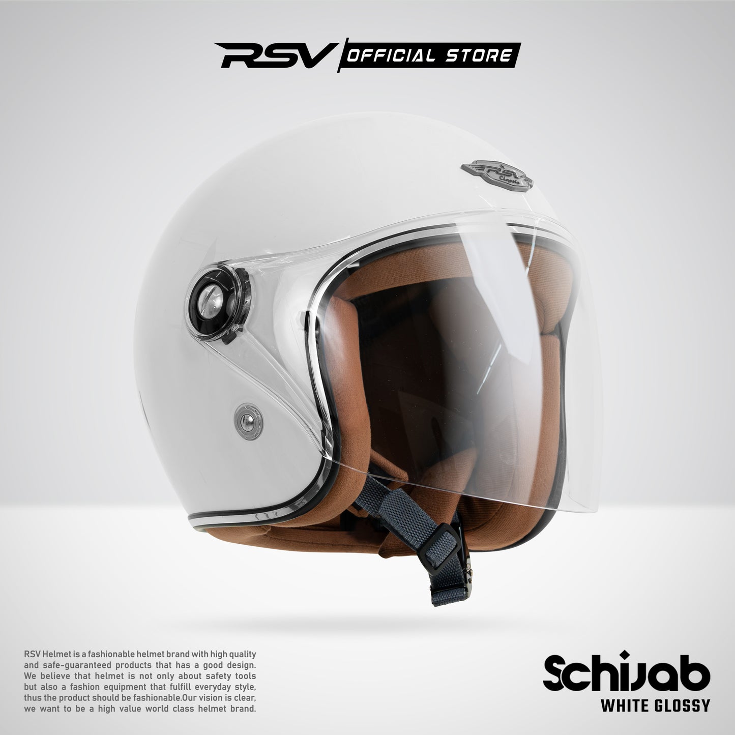 RSV SC Hijab Retro Classic Helm Half Face - White Glossy l Helm Hijab