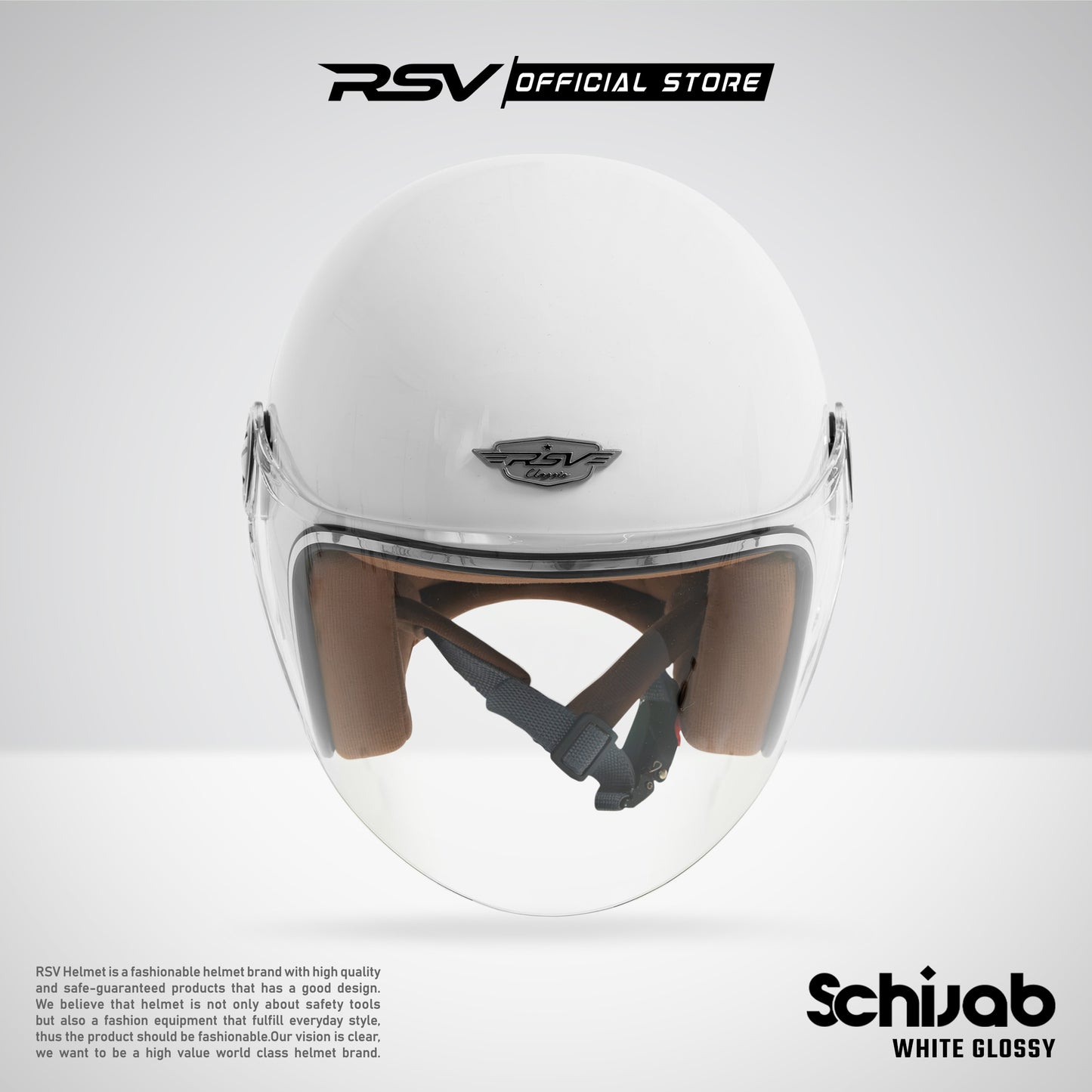 RSV SC Hijab Retro Classic Helm Half Face - White Glossy l Helm Hijab