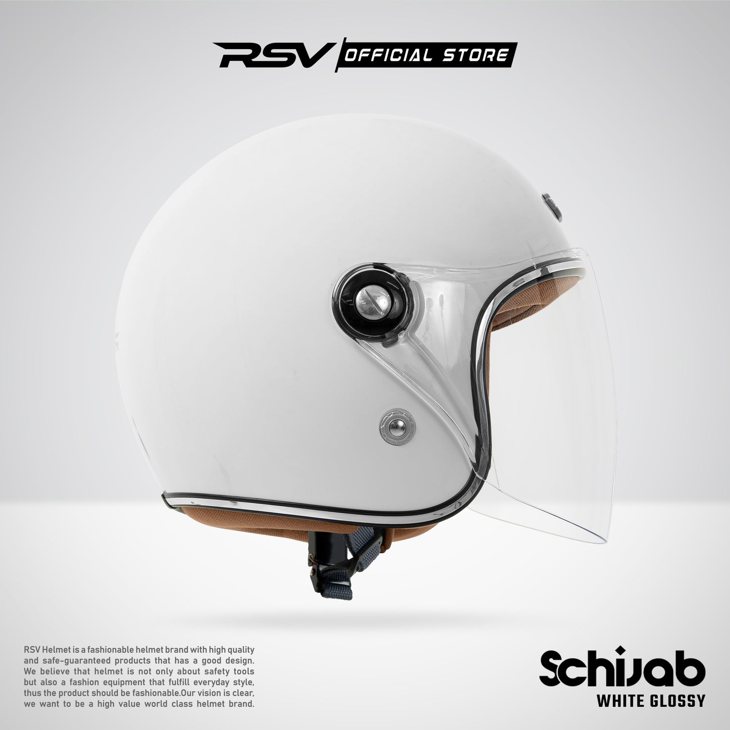 RSV SC Hijab Retro Classic Helm Half Face - White Glossy l Helm Hijab