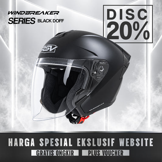 RSV Windbreaker Solid Black Doff Single Visor - Helm Half Face SNI Unisex