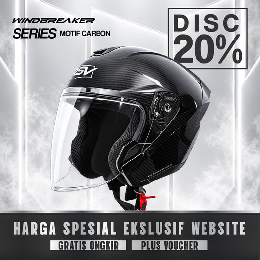 RSV Windbreaker Motif Carbon Glossy Single Visor - Helm Half Face SNI Unisex