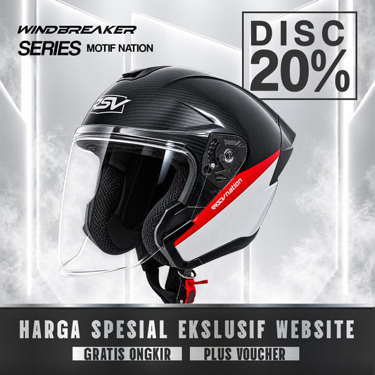 RSV Windbreaker Motif Nation Glossy Single Visor - Helm Half Face SNI Unisex