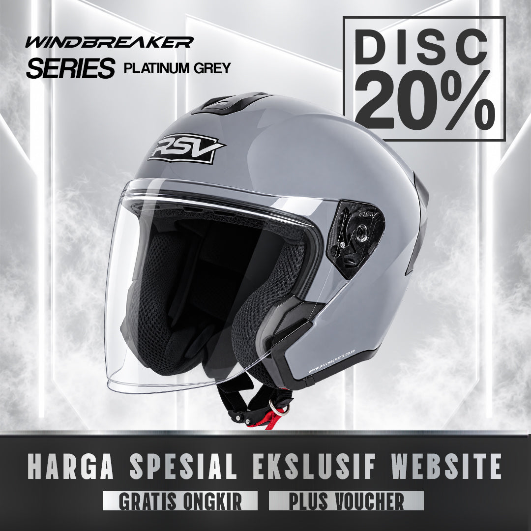 RSV Windbreaker Solid Platinum Grey Single Visor - Helm Half Face SNI Unisex