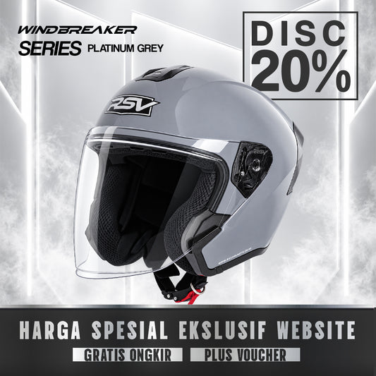 RSV Windbreaker Solid Platinum Grey Single Visor - Helm Half Face SNI Unisex