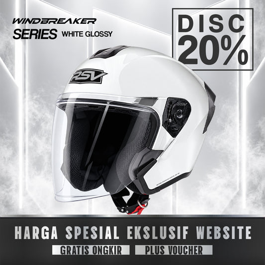 RSV Windbreaker Solid White Glossy Single Visor - Helm Half Face SNI Unisex