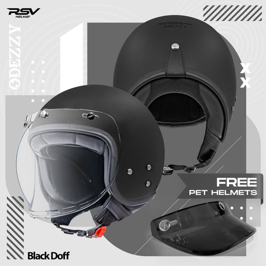 Helm RSV Odezzy Solid Black Doff Single Visor - Half Face