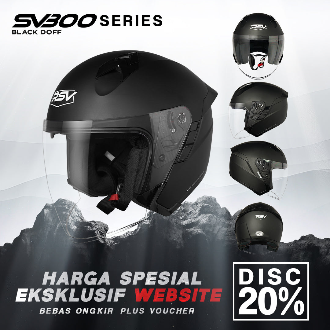 Helm Motor Half Face RSV Original SV300 BLACK DOFF DOUBLE VISOR Helm SNI DOT & ECE R22.05 Helmet Dewasa Pria Dan Wanita