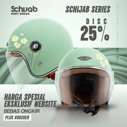 RSV SC Hijab Retro Classic Helm Half Face - Flower Mint Green l Helm Hijab