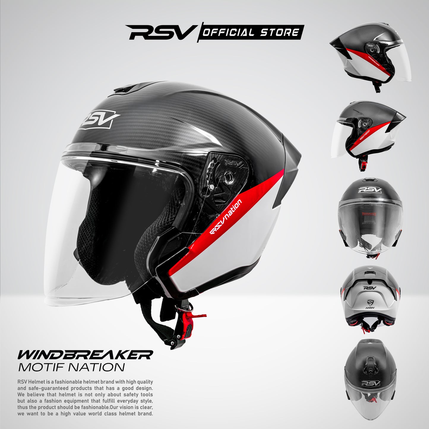 RSV Windbreaker Motif Nation Glossy Single Visor - Helm Half Face SNI Unisex