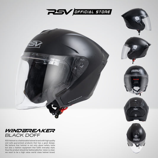 RSV Windbreaker Solid Black Doff Single Visor - Helm Half Face SNI Unisex