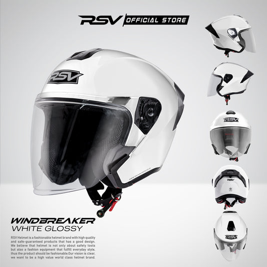 RSV Windbreaker Solid White Glossy Single Visor - Helm Half Face SNI Unisex