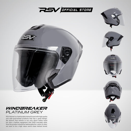 RSV Windbreaker Solid Platinum Grey Single Visor - Helm Half Face SNI Unisex