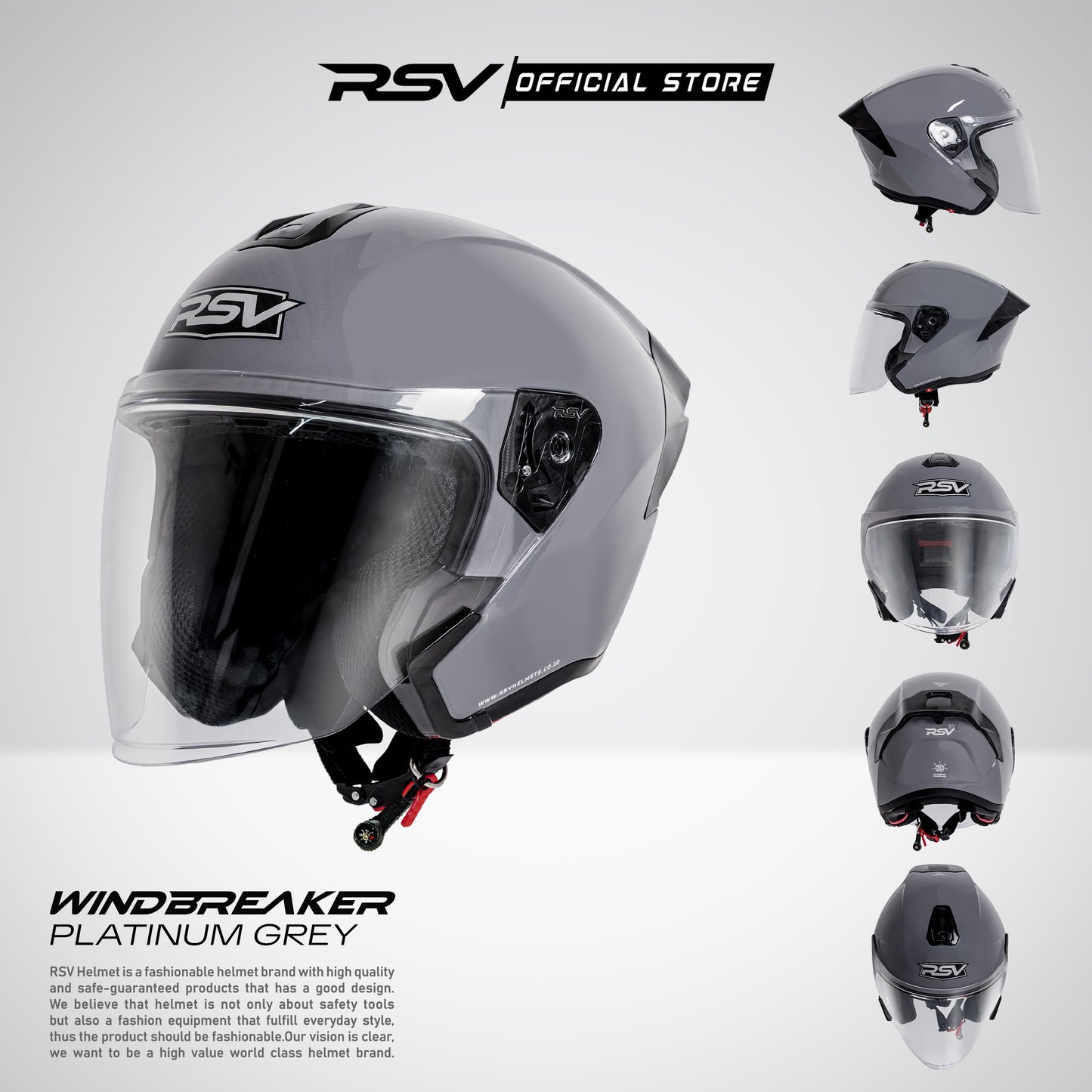 RSV X TVS Windbreaker Solid Platinum Grey Single Visor - Helm Half Face SNI Unisex