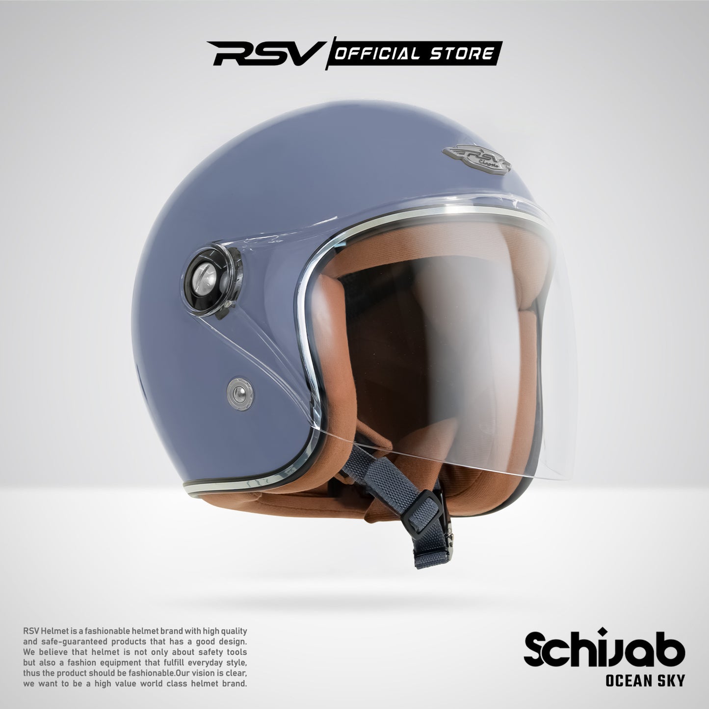 RSV X TVS SC Hijab Retro Classic Helm Half Face - Ocean Sky Glossy l Helm Hijab