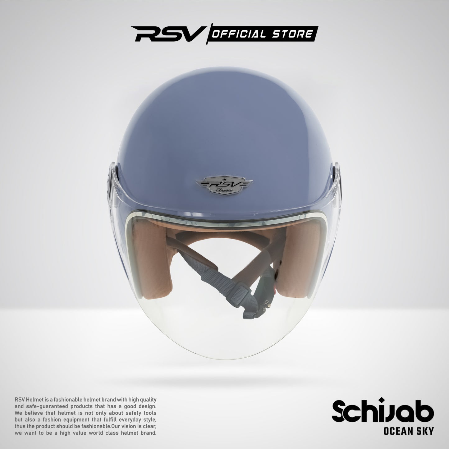 RSV X TVS SC Hijab Retro Classic Helm Half Face - Ocean Sky Glossy l Helm Hijab
