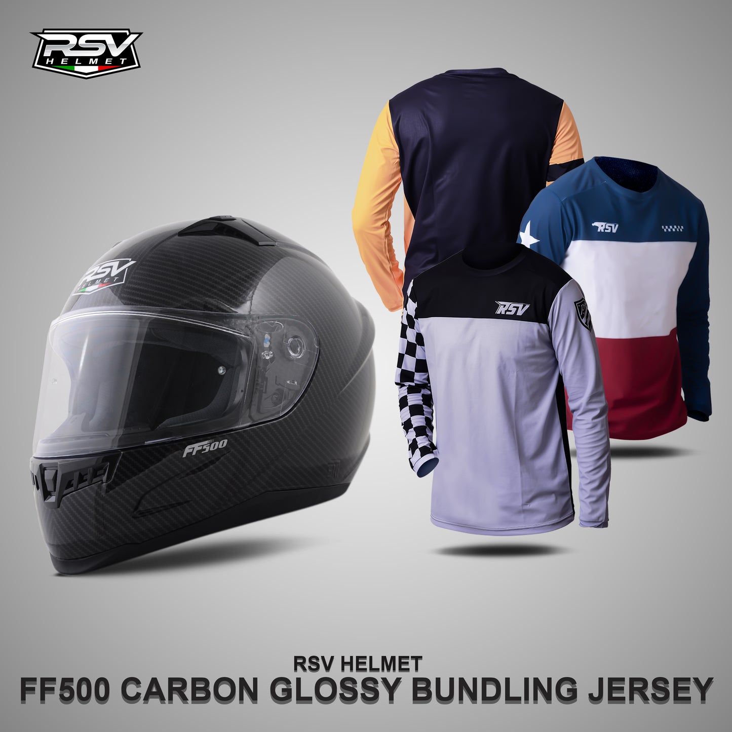 HELM RSV FF500 CARBON GLOSSY BUNDLING WITH JERSEY RSV