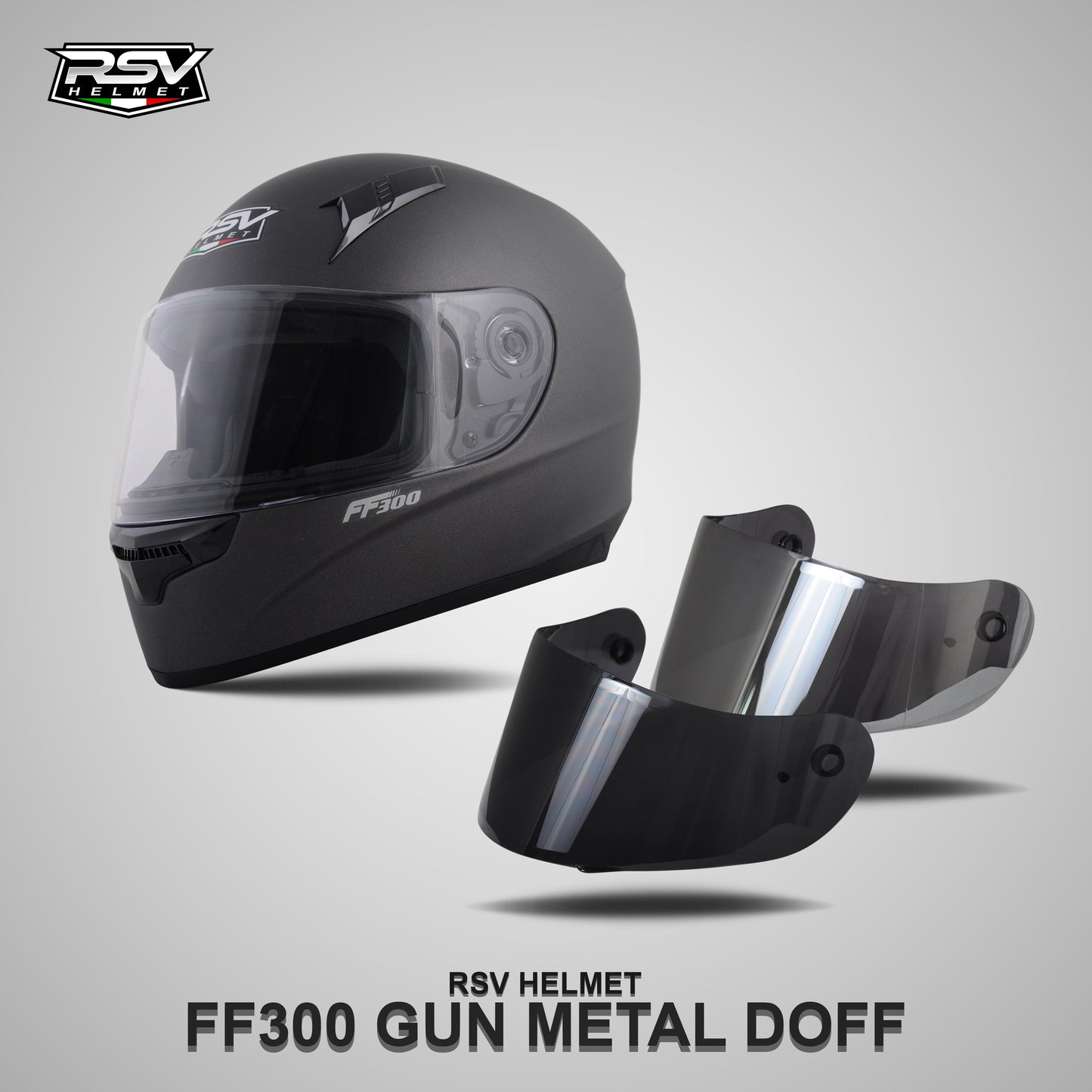 RSV FF300 GUNMETAL DOFF BUNDLING WITH VISOR DARKSMOKE / IRIDIUM SILVER