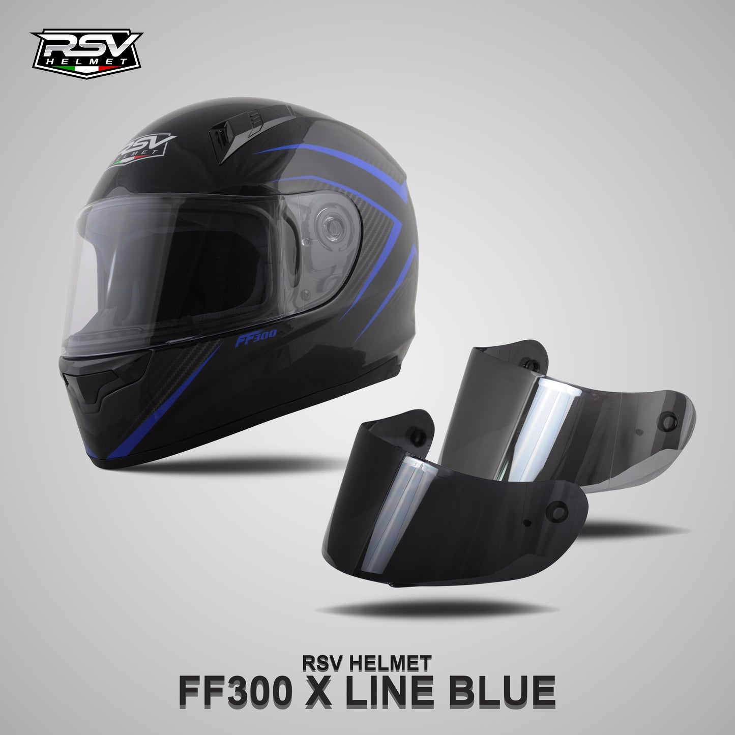 RSV FF300 X LINE BLUE BUNDLING WITH VISOR DARKSMOKE / IRIDIUM SILVER