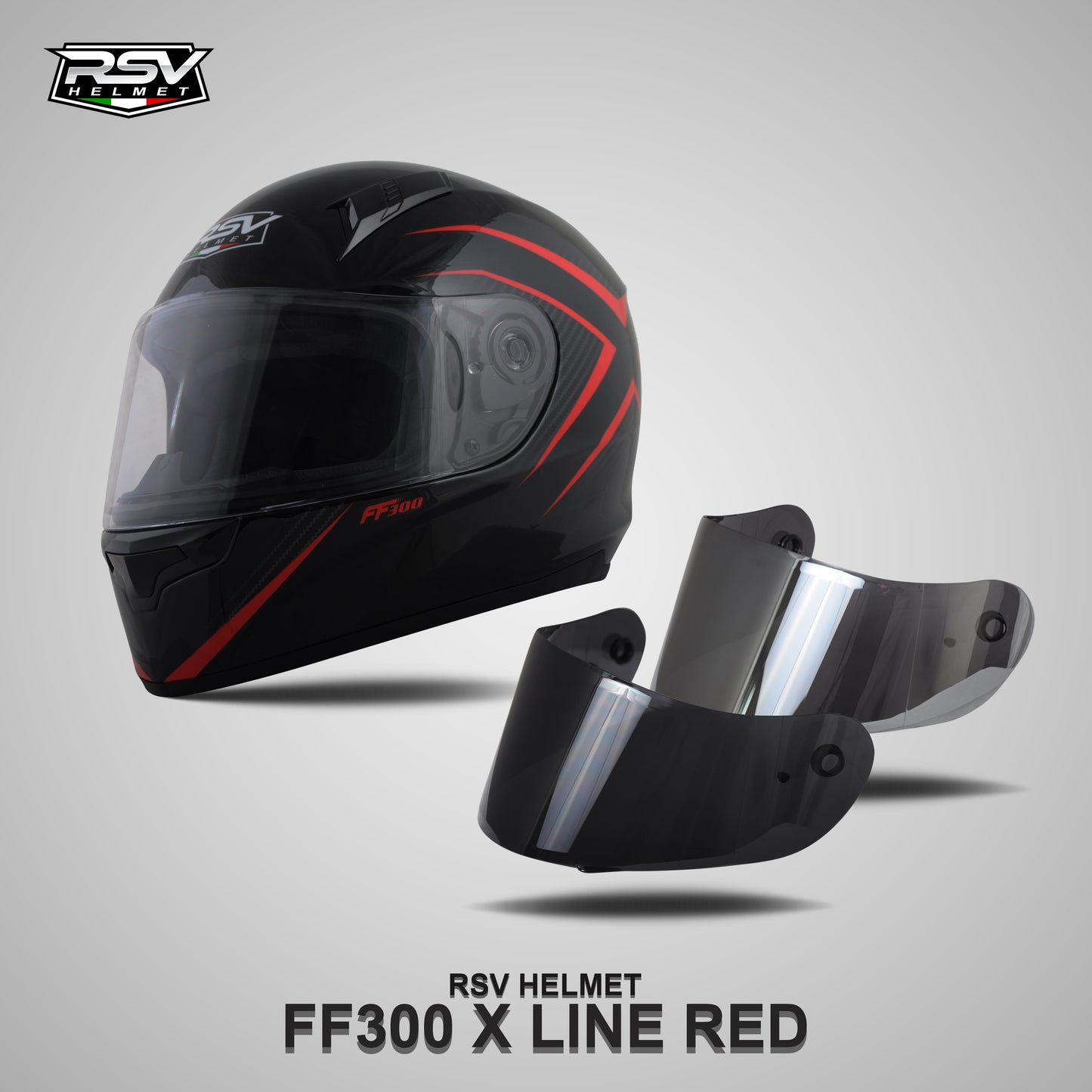 RSV FF300 X LINE RED BUNDLING WITH VISOR DARKSMOKE / IRIDIUM SILVER