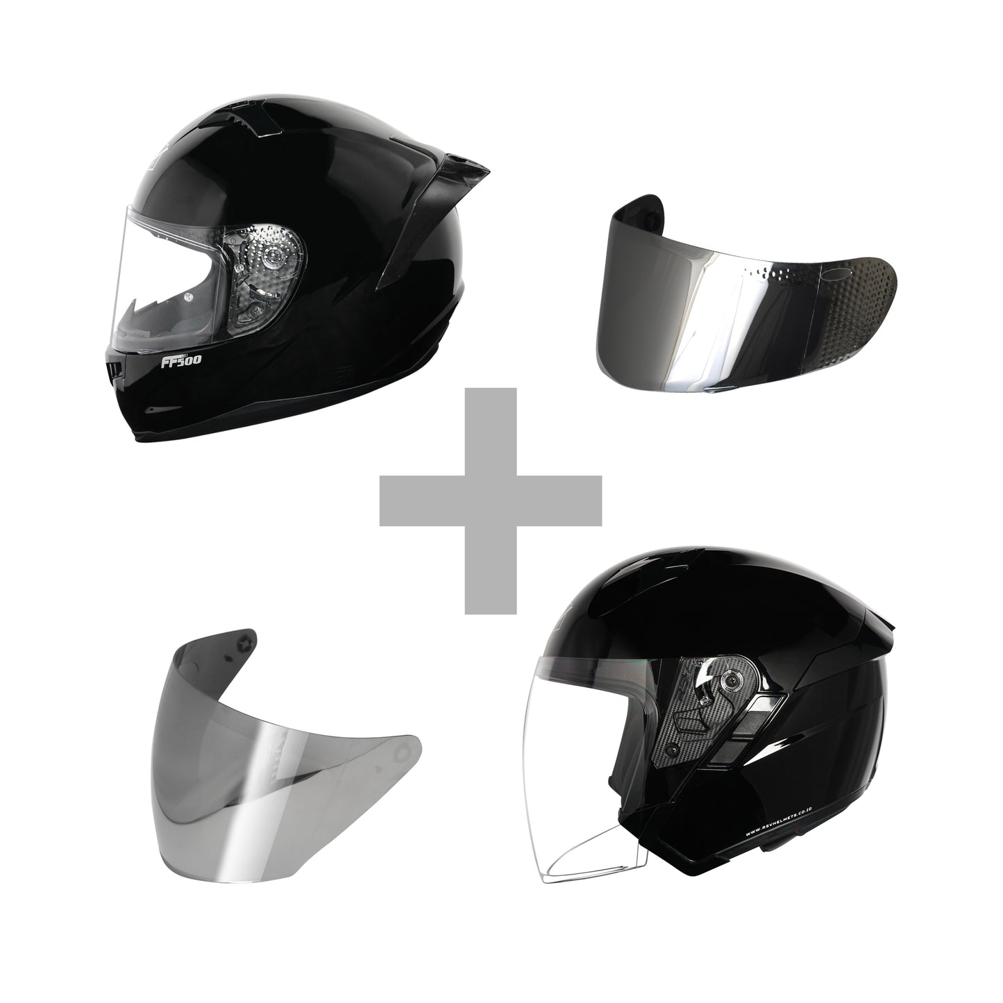 VALENTINE BUNDLING FF500 + SV300 BLACK GLOSSY PAKET GANTENG VISOR IRIDIUM SILVER