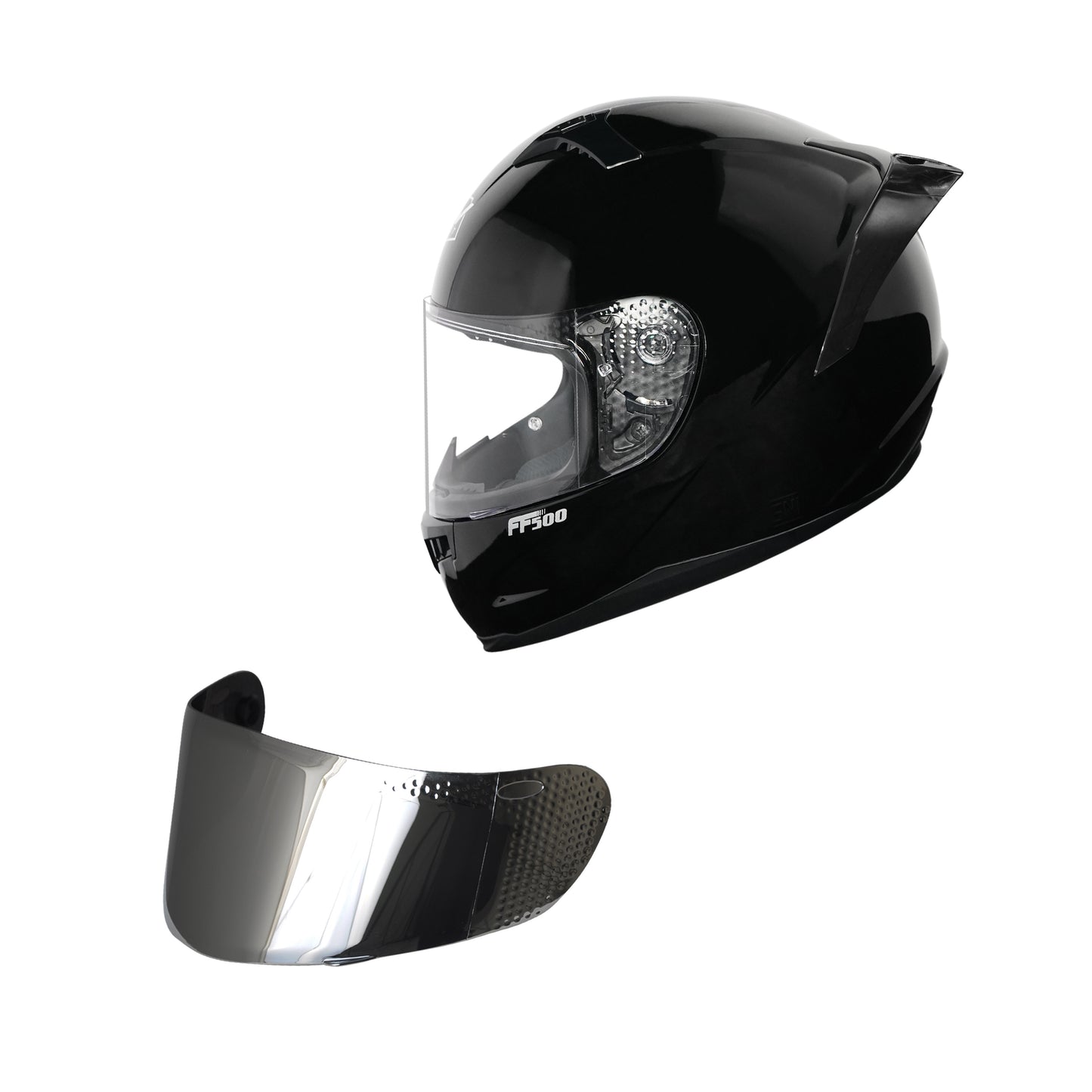 VALENTINE BUNDLING FF500 + SV300 BLACK GLOSSY PAKET GANTENG VISOR IRIDIUM SILVER