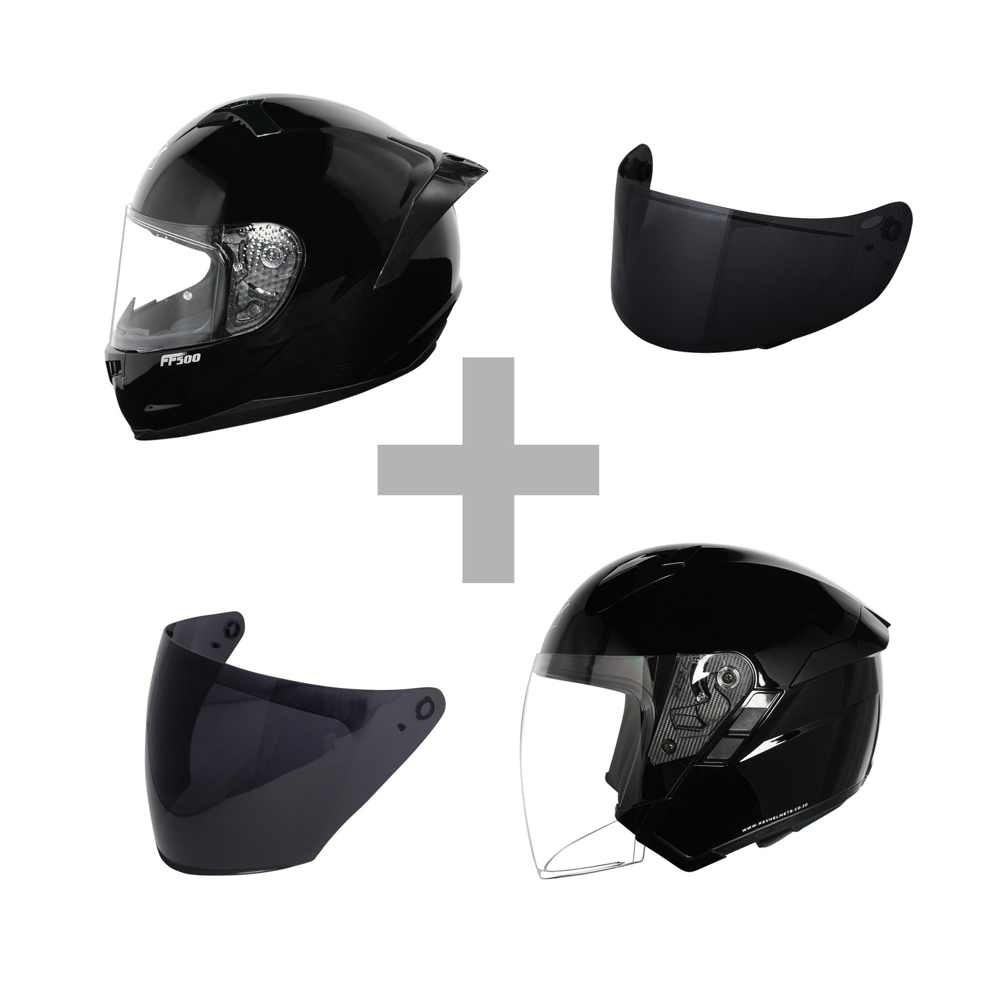 VALENTINE BUNDLING FF500 + SV300 BLACK GLOSSY PAKET GANTENG VISOR DARKSMOKE