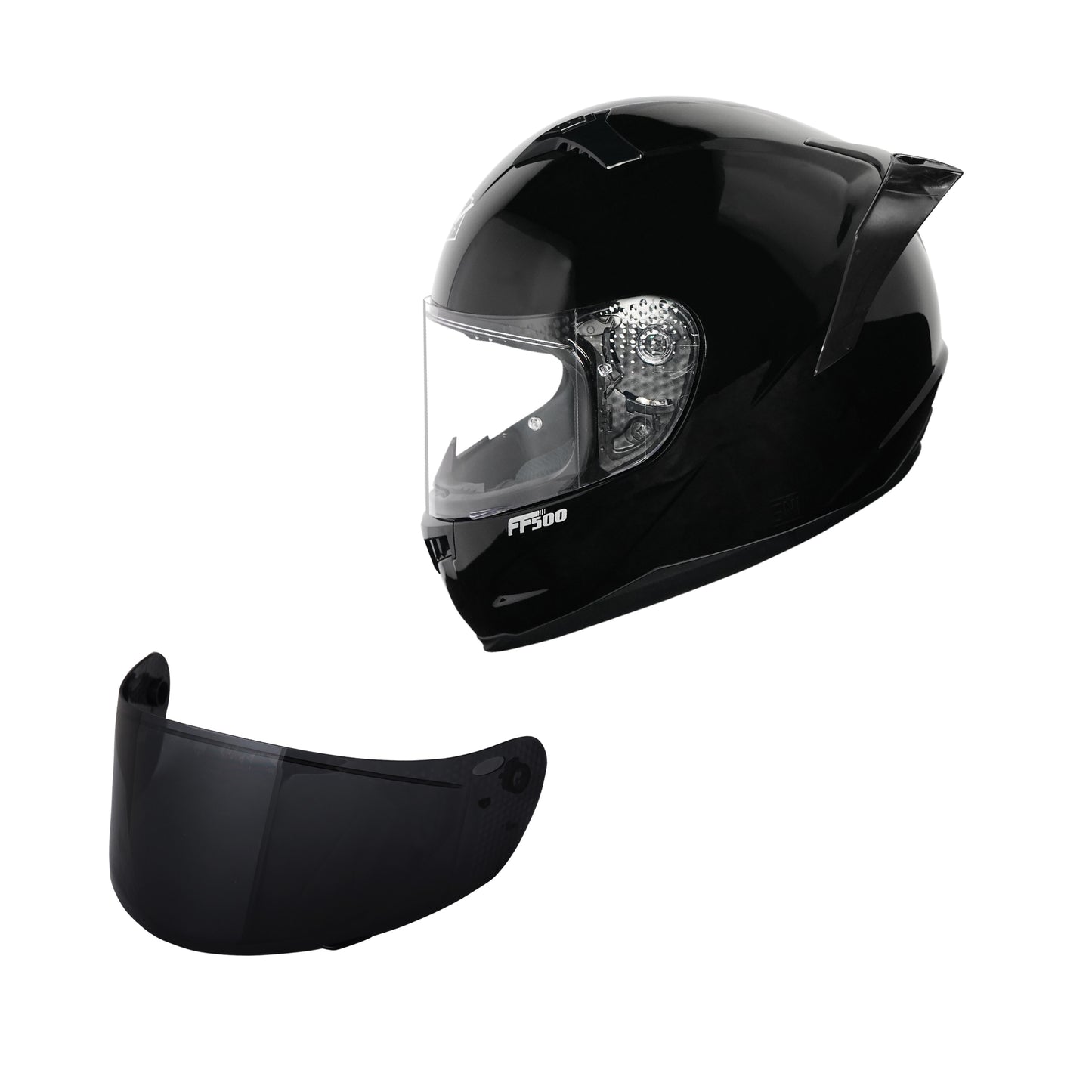 VALENTINE BUNDLING FF500 + SV300 BLACK GLOSSY PAKET GANTENG VISOR DARKSMOKE