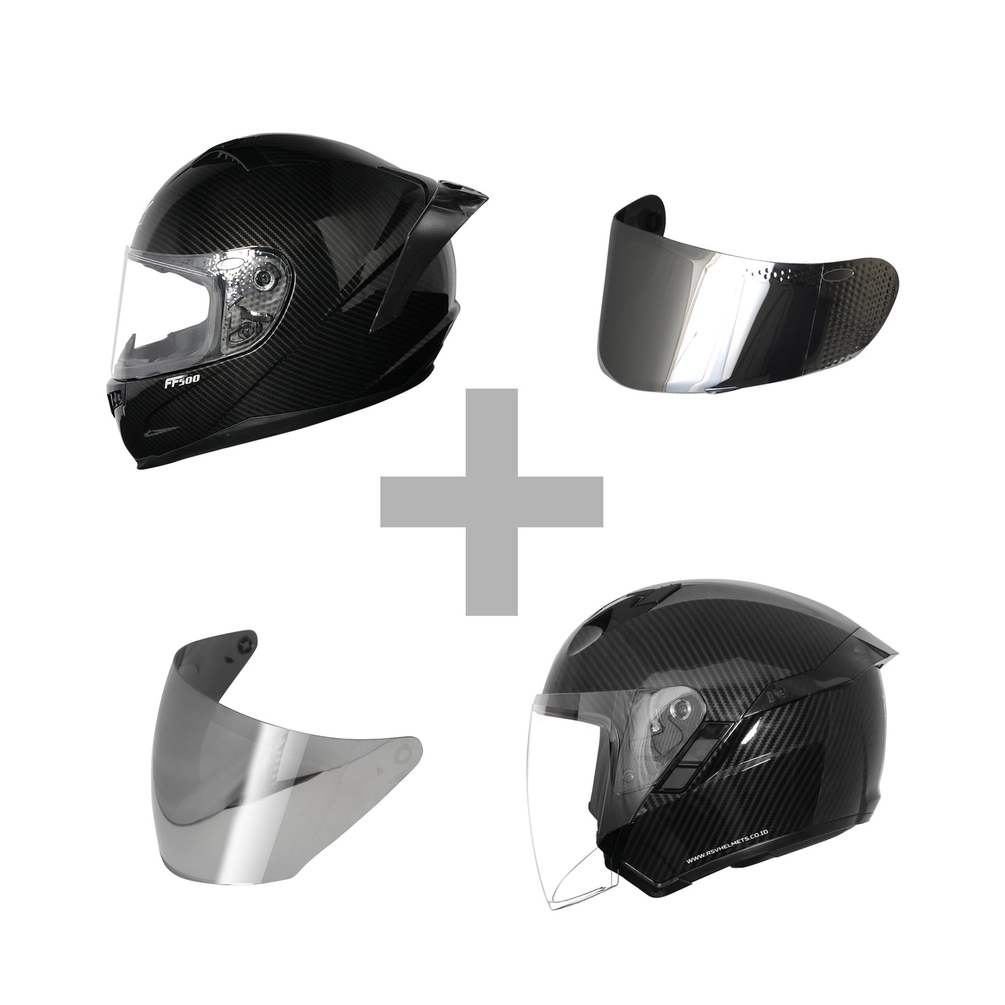 VALENTINE BUNDLING FF500 + SV300 CARBON GLOSSY PAKET GANTENG VISOR IRIDIUM SILVER