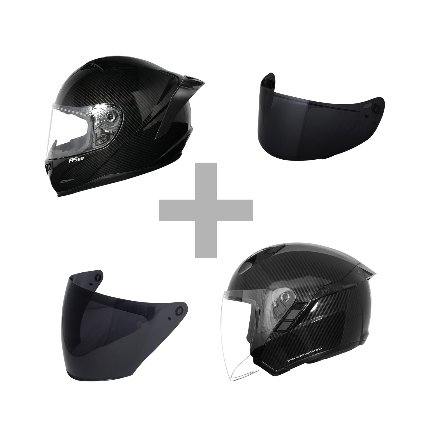 VALENTINE BUNDLING FF500 + SV300 CARBON GLOSSY PAKET GANTENG VISOR DARKSMOKE