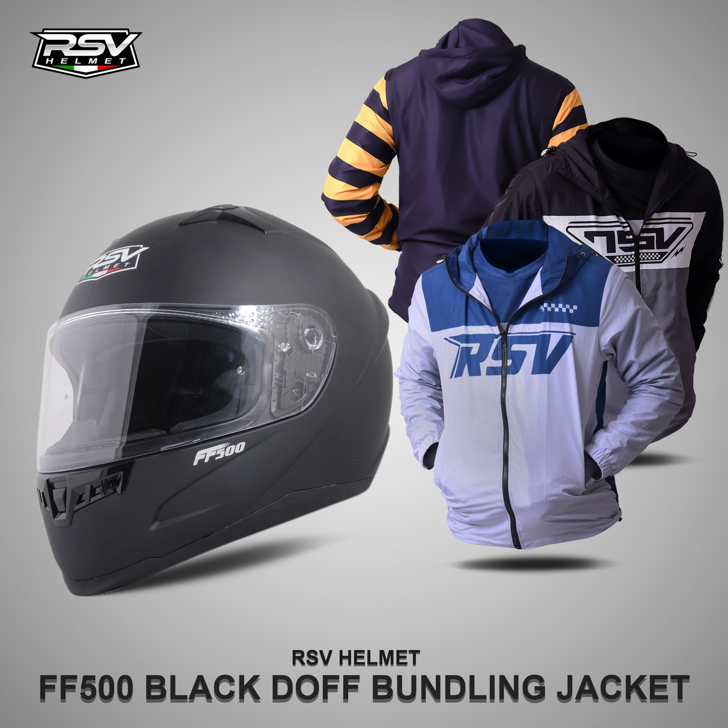 HELM RSV FF500 BLACK DOFF BUNDLING WITH JAKET RSV