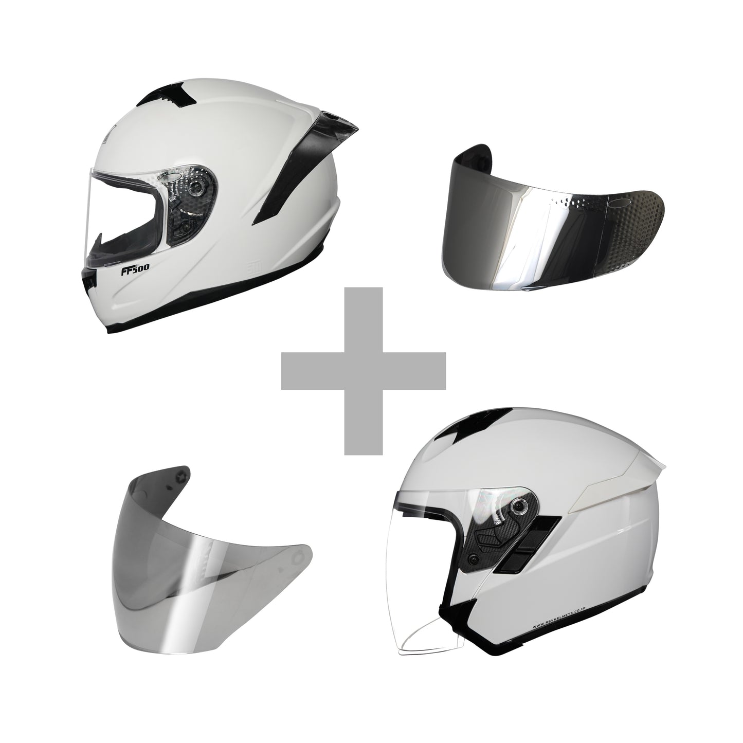 VALENTINE BUNDLING FF500 + SV300 WHITE GLOSSY PAKET GANTENG VISOR IRIDIUM SILVER