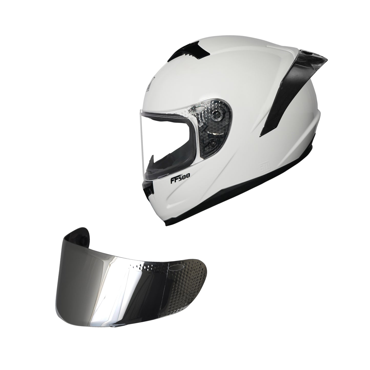 VALENTINE BUNDLING FF500 + SV300 WHITE GLOSSY PAKET GANTENG VISOR IRIDIUM SILVER